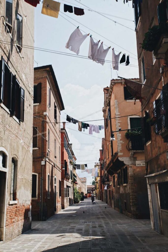 Clothes hanging between houses in Venice