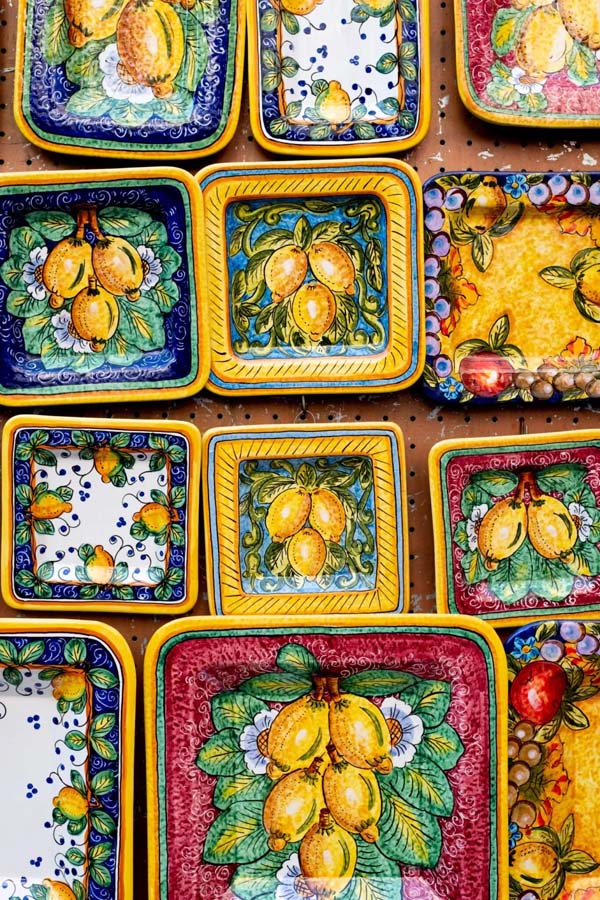 Colorful Ceramic Plates With Painted Fruits